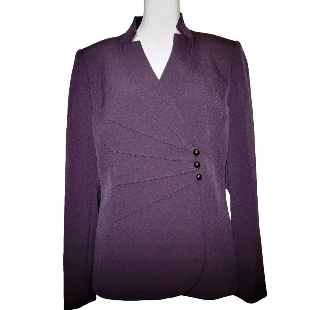 Tahari Arthur S Levine Blazer Jacket Womens Size 6 Dark Purple Shoulder Pads